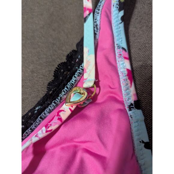 Betsey Johnson Gypsy Rose Bikini Top Vintage Y2K Turquoise Black Women M - Picture 8 of 9